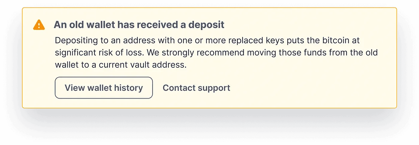 Warning banner for old wallet